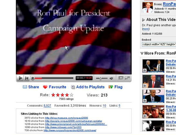 A close look at this important Ron Paul video on YouTube shows 210 views and thousands of ratings.