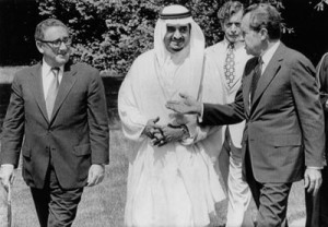 Prince Fahd Ibn Aziz Saud with Richard Nixon and Henry Kissinger at the White House